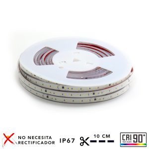 Tira de LED a 220 V AC con chip SMD2835 con 110 LED/m, se puede realizar el corte cada 10 cm por la parte señalizada.